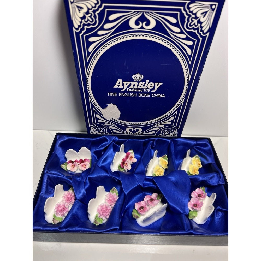 VTG Royal Aynsley Bone China Floral Place Card Menu Holders Set Of 8